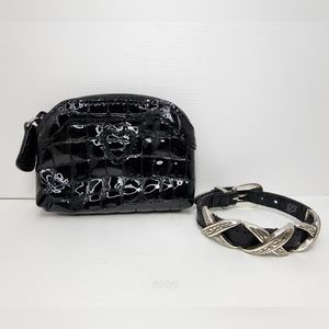 Brighton Kriss Kross Leather And Silver Bracelet With Patent Leather Pouch EUC